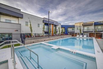 Elevated amenity deck outdoor swimming pool